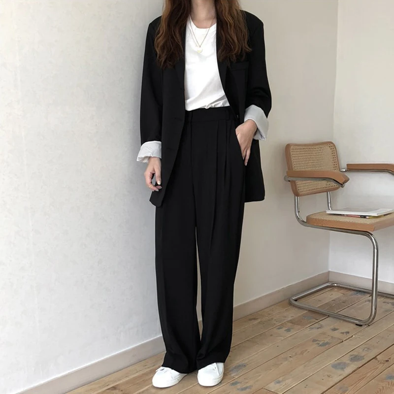 Loose Women Pant Suits Women Boyfriend Style Single Breasted Blazer & Wide Leg Pants Casual 2 Pieces Set High Quality
Loose Women Pant Suits Women Boyfriend Style Single Breasted Blazer & Wide Leg Pants Casual 2 Pieces Set High Quality