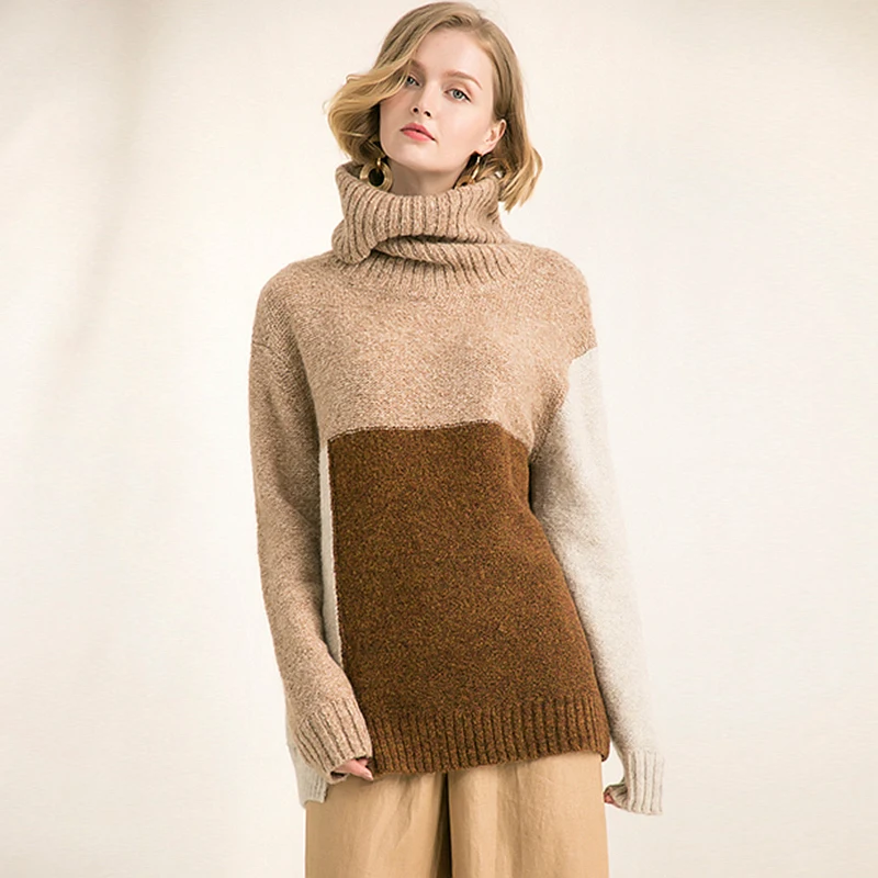 Sweater Women Mohair Wool Blending Knitted Patchwork Design Turtleneck Long Sleeve Loose Pullovers Winter 2018 New Fashion Style
Sweater Women Mohair Wool Blending Knitted Patchwork Design Turtleneck Long Sleeve Loose Pullovers Winter 2018 New Fashion Style