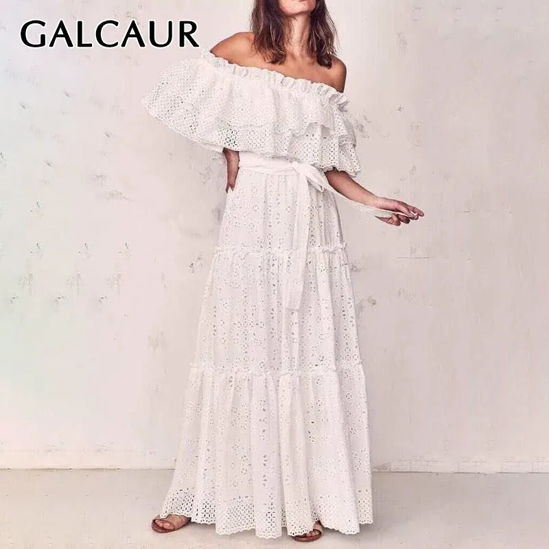 GALCAUR Elegant Hollow Out Dress For Women Off Shoulder Slash Neck High Waist Short Sleeve Maxi Dresses Female Fashion Summer
GALCAUR Elegant Hollow Out Dress For Women Off Shoulder Slash Neck High Waist Short Sleeve Maxi Dresses Female Fashion Summer