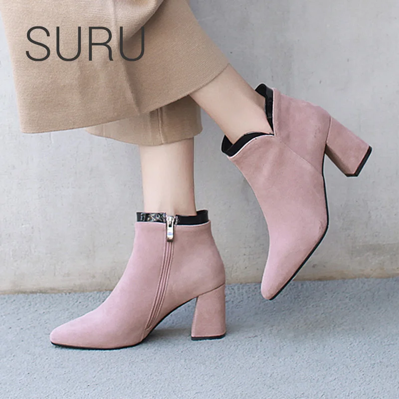 SURU Leather Suede Size Zip Flare Heels Booties Women Autumn Winter Pointed Toe Short Ankle Boots pink / black
SURU Leather Suede Size Zip Flare Heels Booties Women Autumn Winter Pointed Toe Short Ankle Boots pink / black