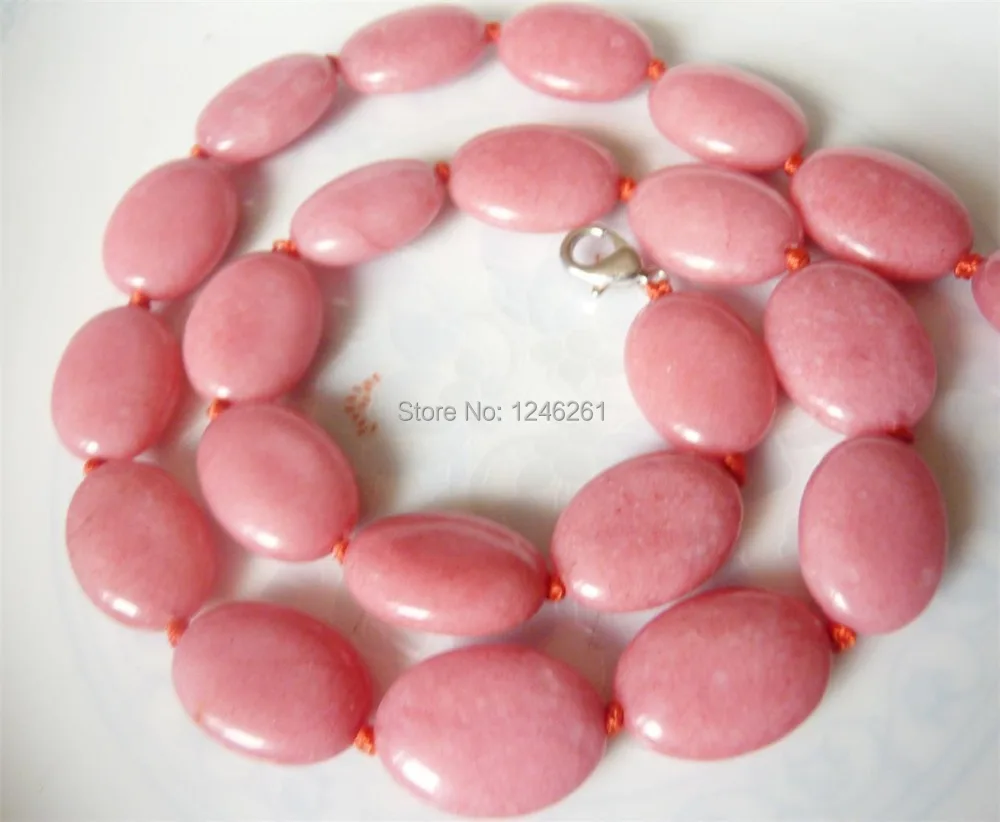Natural 13x18mm Pink Jade Oval Beads Gemstone Necklace 18''