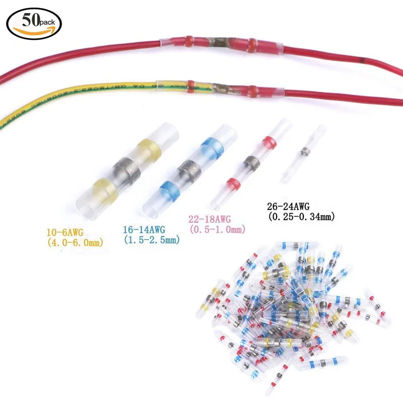 50pcs Seal Electrical Connectors Heat Shrink Butt Connectors Waterproof Wire Connectors AWG 26 to 10 Blue Yellow Red White
50pcs Seal Electrical Connectors Heat Shrink Butt Connectors Waterproof Wire Connectors AWG 26 to 10 Blue Yellow Red White