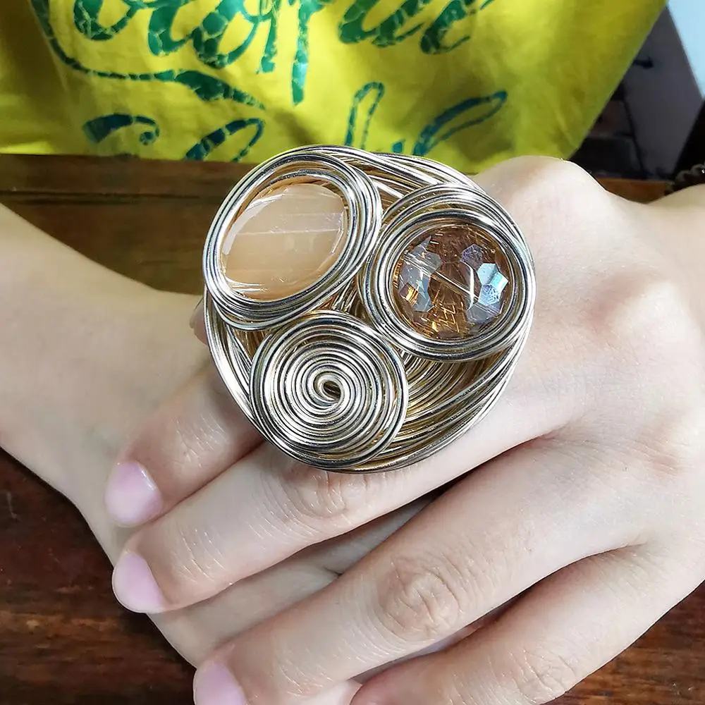 Handmade Big Crystal Rings For Women Gold Color Wire Helical Wound Beads Finger Ring Wedding Party Jewelry 2019 UKMOC
Handmade Big Crystal Rings For Women Gold Color Wire Helical Wound Beads Finger Ring Wedding Party Jewelry 2019 UKMOC