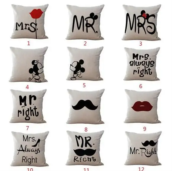 Наволочка из хлопка и льна с рисунком мультфильма Mr & Mrs Микки Маус Right Throw домашний