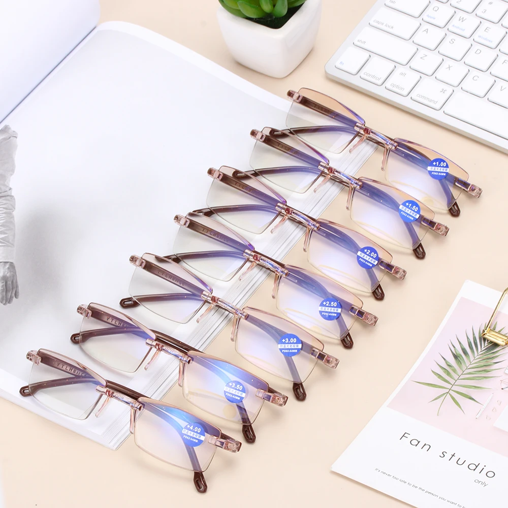 1Pcs Unisex Ultra Light Rimless Reading Glasses Anti Blue-ray Radiation Protection Presbyopia Computer Goggles +100--+400 Degree
1Pcs Unisex Ultra Light Rimless Reading Glasses Anti Blue-ray Radiation Protection Presbyopia Computer Goggles +100--+400 Degree