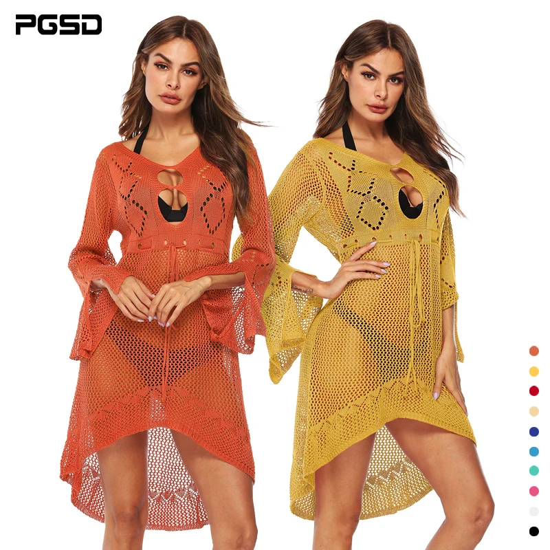 PGSD Summer solid color Irregular deep V sexy perspective Horn sleeve hollow knitted beach Blouse Dress Women clothes female
PGSD Summer solid color Irregular deep V sexy perspective Horn sleeve hollow knitted beach Blouse Dress Women clothes female