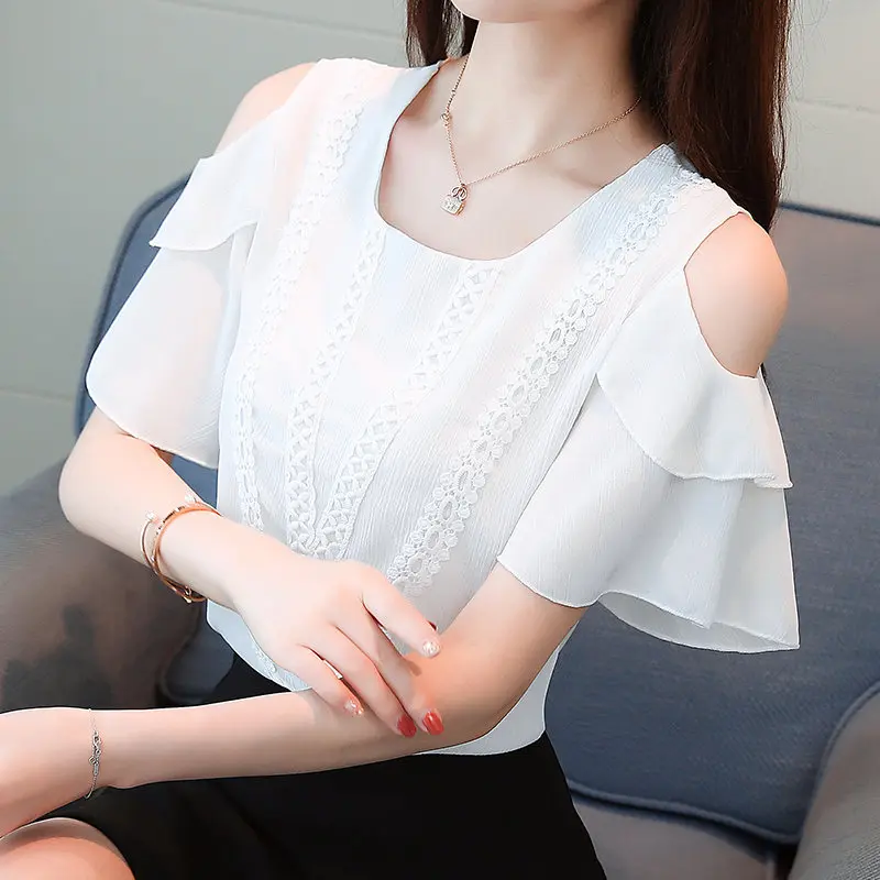 2018 Womens Tops Blouses Summer Short Sleeve Lace Packwork Shirts Femme Top Open Shoulder Chiffon Blusas Femininas Shirt F0045
2018 Womens Tops Blouses Summer Short Sleeve Lace Packwork Shirts Femme Top Open Shoulder Chiffon Blusas Femininas Shirt F0045