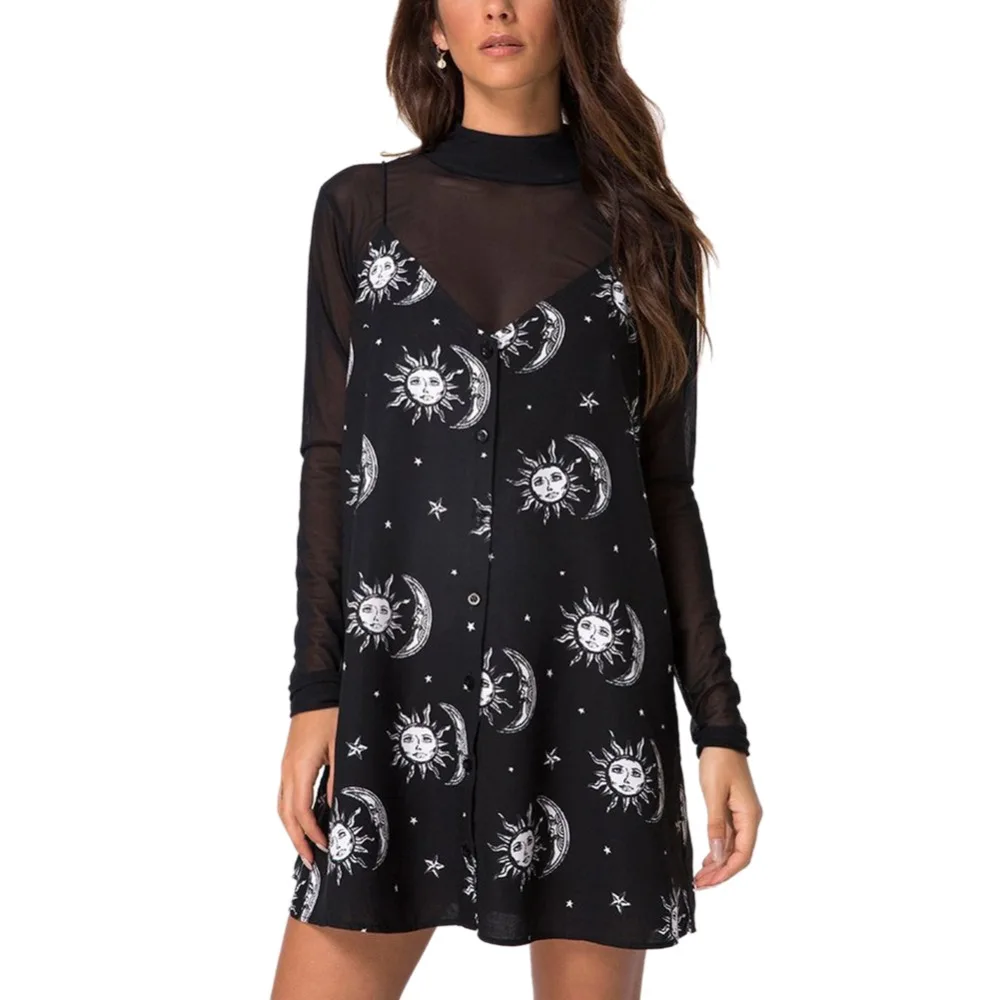 women dresses loose v-neck sleeveless mini dress black sun moon star printing Elegant Female spring summer dress new
women dresses loose v-neck sleeveless mini dress black sun moon star printing Elegant Female spring summer dress new