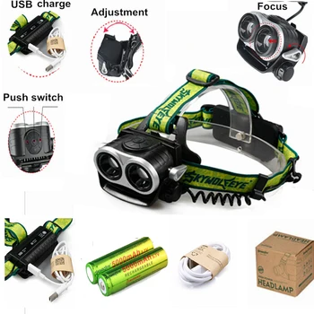 6000 Lumen Headlamp 2x XM-L T6 LED Head Lamp Light Lantern Flash Light+2x18650 Rechargeable battery+USB cable
6000 Lumen Headlamp 2x XM-L T6 LED Head Lamp Light Lantern Flash Light+2x18650 Rechargeable battery+USB cable