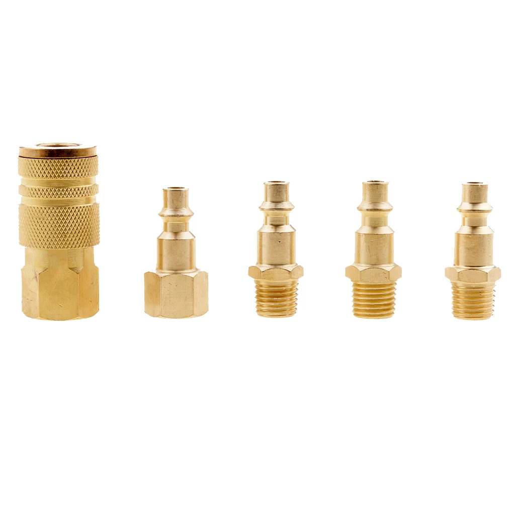 5 Pieces Metal Air Compressor Hose Fitting Coupler Connector 1/4'' NPT - Gold 5 Pieces Metal Air Compressor Hose Fitting Coupler Connector 1/4'' NPT - Gold
