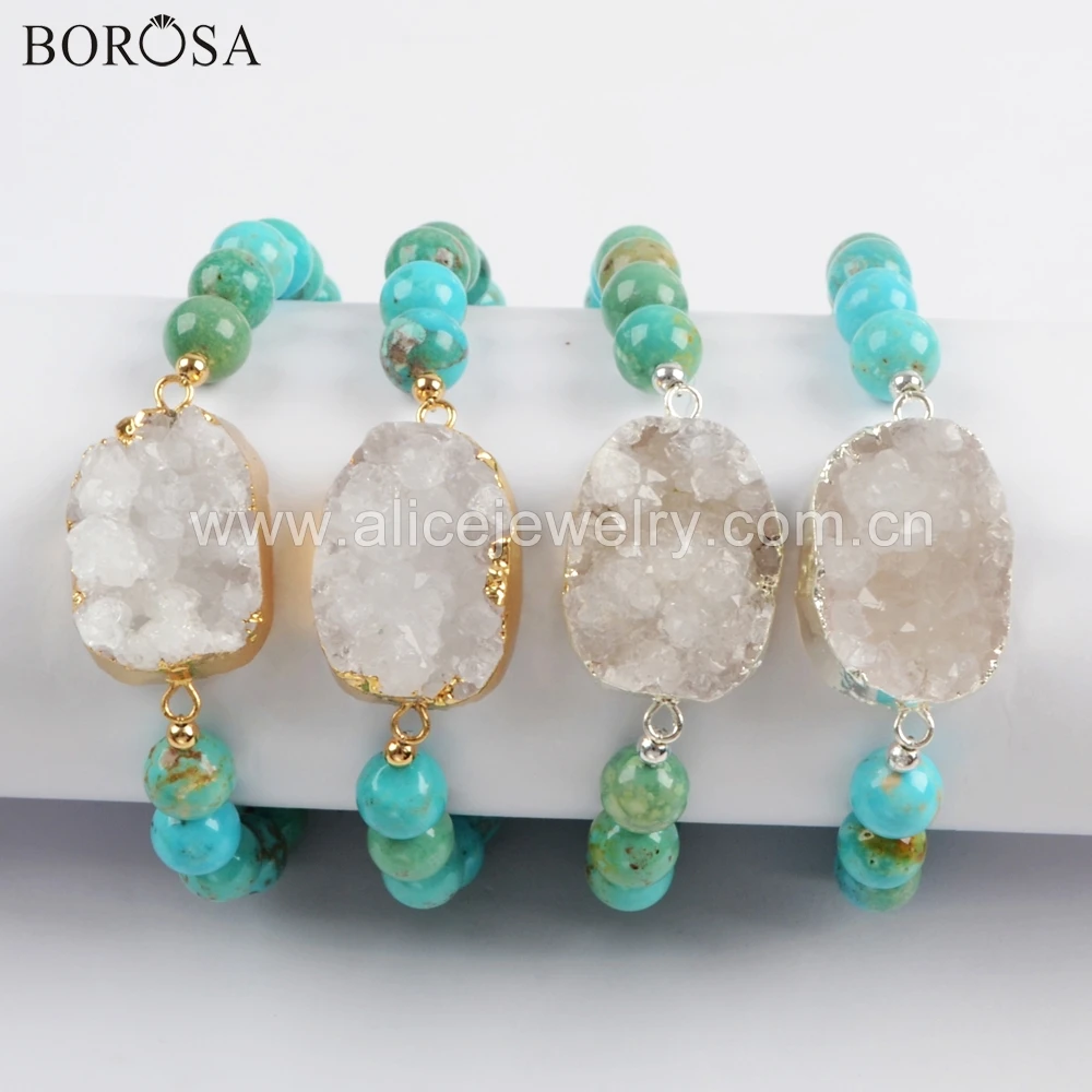 BOROSA NEW Gold Silver Plated Natural Agates Druzy With 8mm Natural Turquoises Beads Bracelets Gems Bracelet G1733
BOROSA NEW Gold Silver Plated Natural Agates Druzy With 8mm Natural Turquoises Beads Bracelets Gems Bracelet G1733