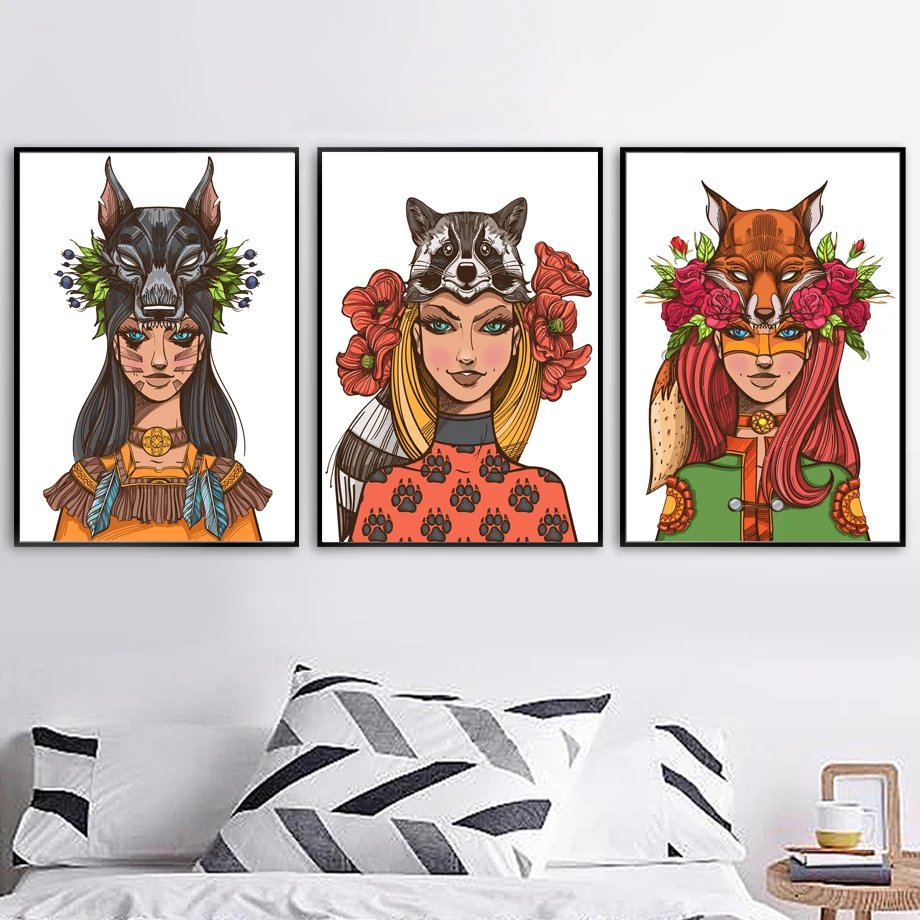 Wolf Fox Raccoon Girl Abstract Painting Wall Art Canvas Painting Nordic Posters And Prints Animal Wall Pictures For Living Room
Wolf Fox Raccoon Girl Abstract Painting Wall Art Canvas Painting Nordic Posters And Prints Animal Wall Pictures For Living Room