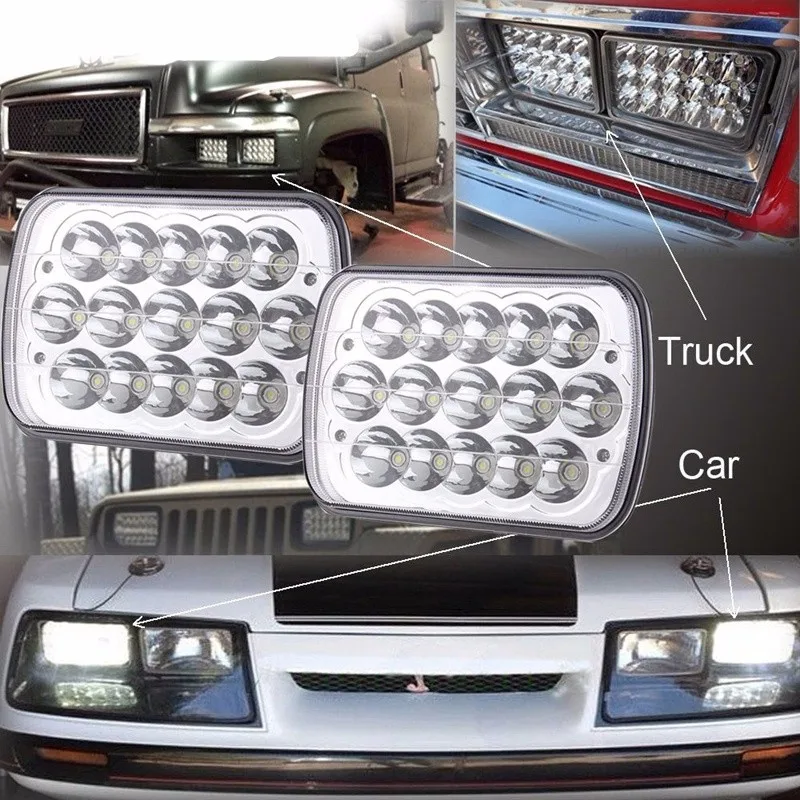 7x6 H6014 6052 6054 CHROME CRYSTAL 45W CREE LED HI LOW HEADLIGHTS CONVERSION