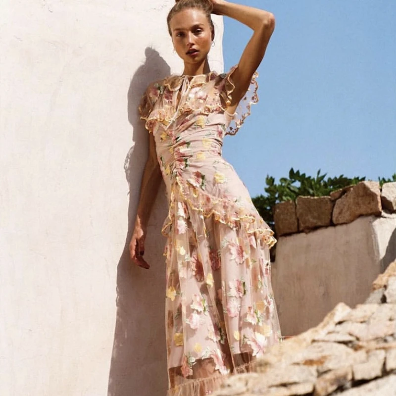 Summer Runway Designer Dress Women Elegant Ruffles Mesh Floral Embroidered Long Party Dresses Vestido Longo 2019
Summer Runway Designer Dress Women Elegant Ruffles Mesh Floral Embroidered Long Party Dresses Vestido Longo 2019