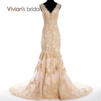 Vivian's Bridal Crystal Appliques Champagne Wedding Dress Mermaid Wedding Gown 
Vivian's Bridal Crystal Appliques Champagne Wedding Dress Mermaid Wedding Gown