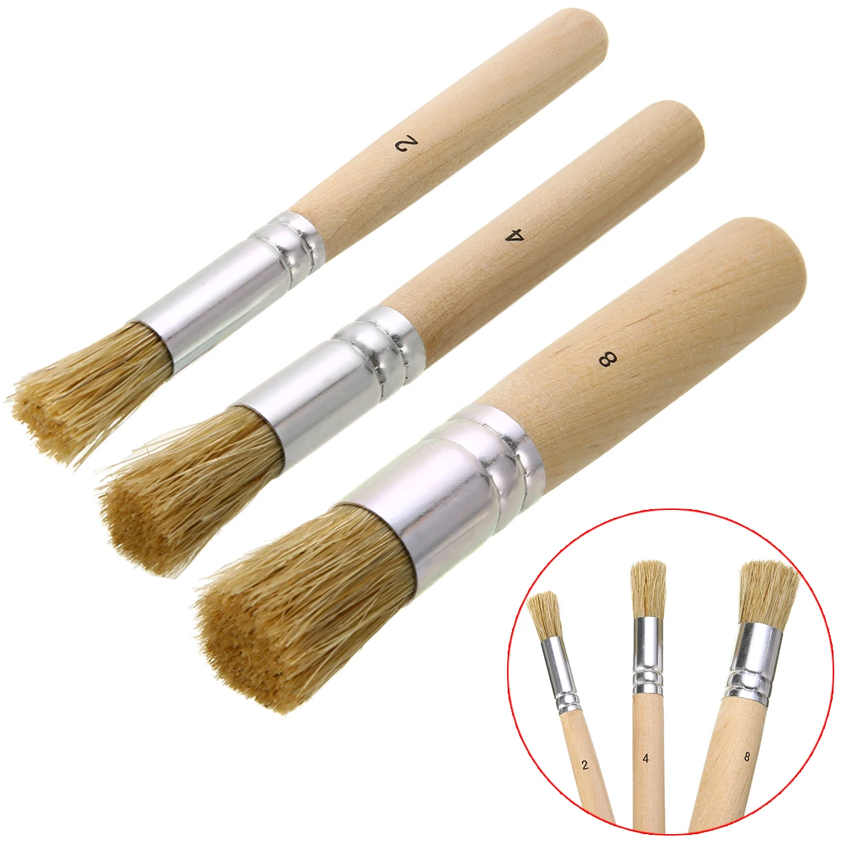 3pcs/Set Durable Hog Bristle Brush 3 Sizes Wooden Stencil Brushes Handle Art Supplies for Acrylic Watercolor Oil Painting
3pcs/Set Durable Hog Bristle Brush 3 Sizes Wooden Stencil Brushes Handle Art Supplies for Acrylic Watercolor Oil Painting