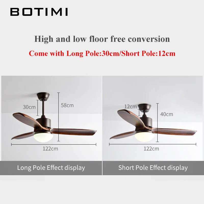 Потолочный вентилятор BOTIMI с 3 деревянными лезвиями для гостиной современный