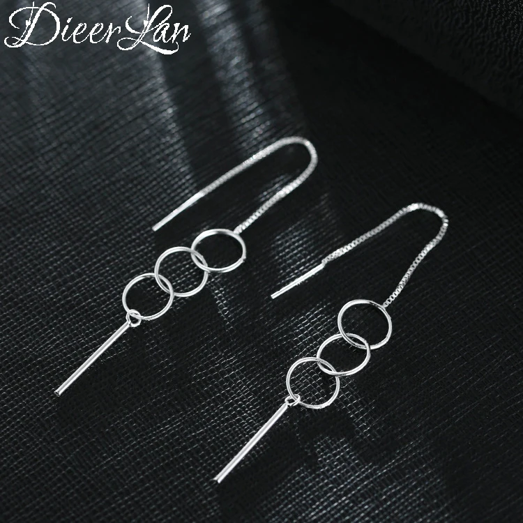 

DIEERLAN Real 925 Sterling Silver Long Circle Earrings for Women Jewelry Luxury Fashion Drop Earring Party Gift Pendientes