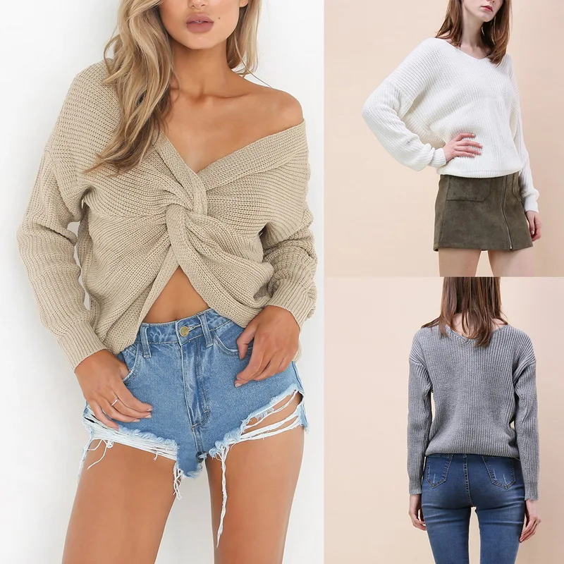 NIBESSER Casual Women Autumn Winter Knitted Sweater Pullover Street Twisted Fashion Sexy V Neck Long Sleeve Jumpers | Женская одежда