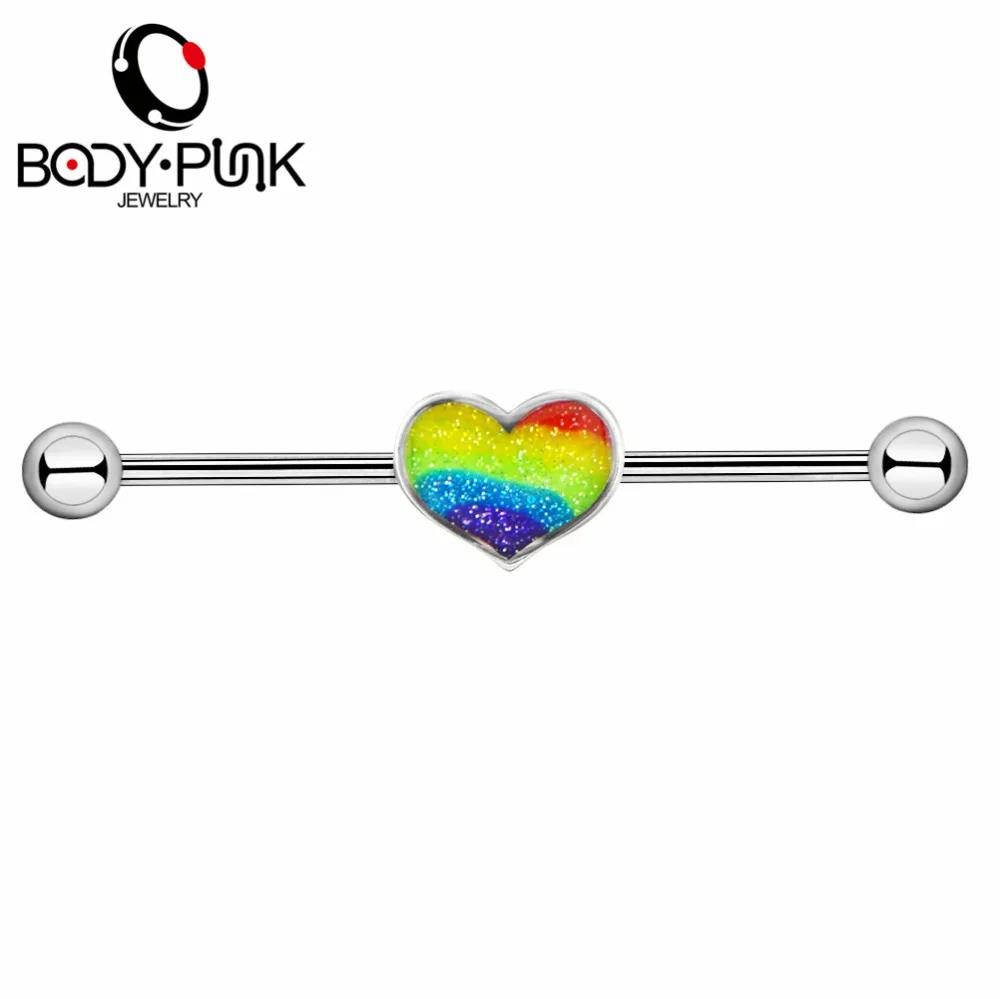 BODY PUNK Trendy Style Silver Color With Colorful Rainbow Color Heart Industrial Barbell Piercing Stud Plug For Women Jewelry
BODY PUNK Trendy Style Silver Color With Colorful Rainbow Color Heart Industrial Barbell Piercing Stud Plug For Women Jewelry