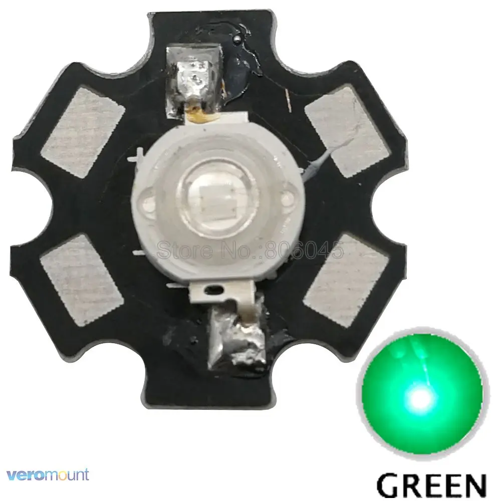 

10PCS 3W Green High Power LED Bead Emitter Epileds 45Mil DC3.2-3.6V 700mA 100-130LM 510-530NM with 20mm Star Platine Heatsink