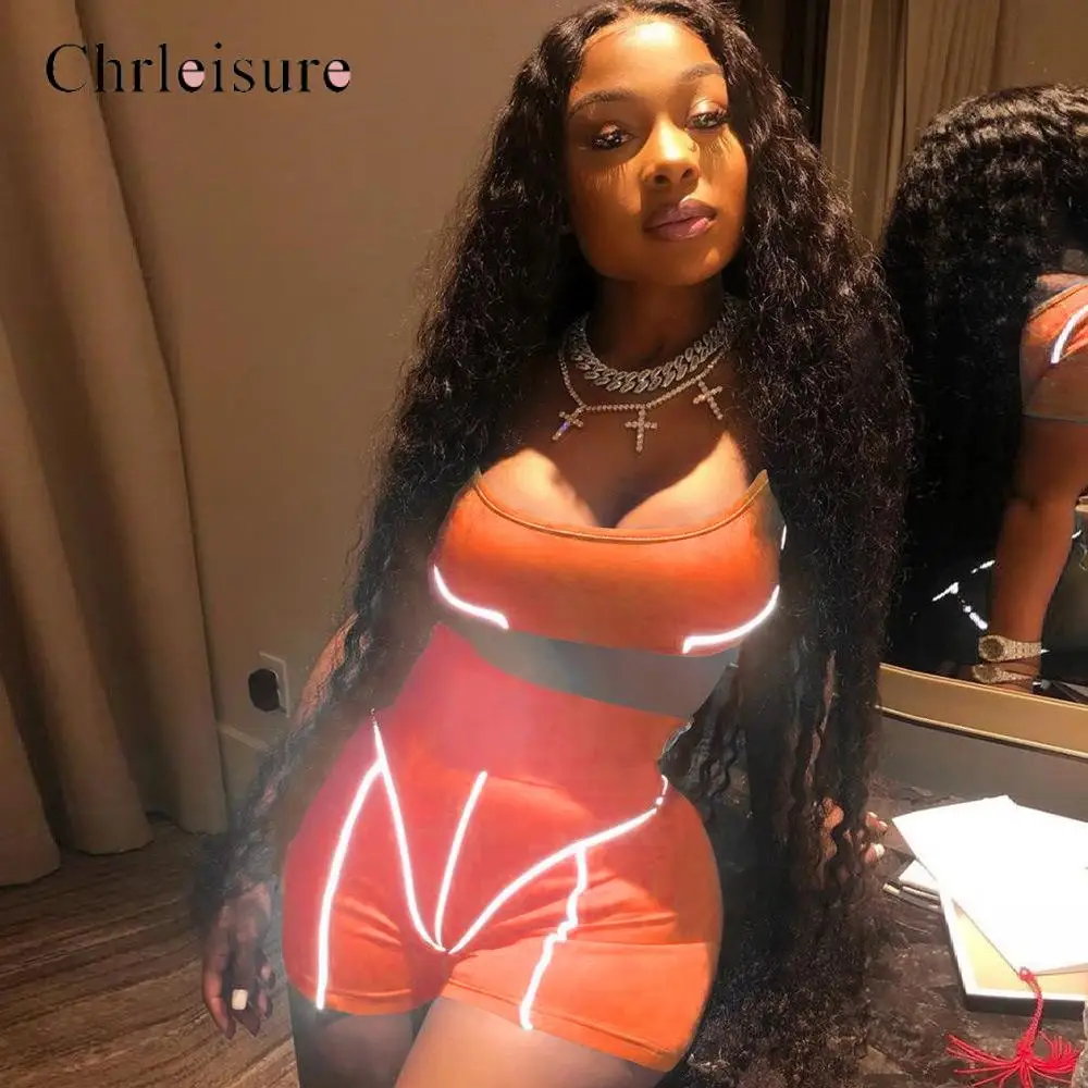 Women Tracksuit Reflective Two Pieces Set 2019 Summer Short Sleeve Strapless Crop Top Reflective Striped Patchwork Shorts Outfit
Women Tracksuit Reflective Two Pieces Set 2019 Summer Short Sleeve Strapless Crop Top Reflective Striped Patchwork Shorts Outfit