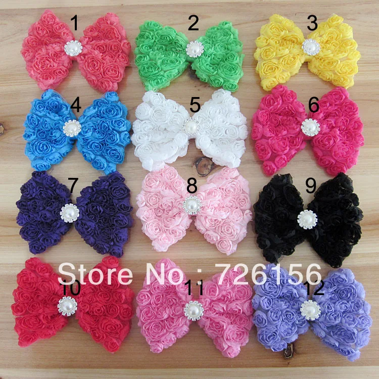 Wholesale 4.5Inch Chiffon Rose Bow With Pearl Diamond Flat Back Free Shipping 60PCS/LOT By Angelbaby
Wholesale 4.5Inch Chiffon Rose Bow With Pearl Diamond Flat Back Free Shipping 60PCS/LOT By Angelbaby