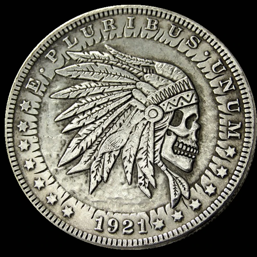 Hobo Coins 1921 Morgan Dollar Skulls Creative Design Carved Silver-Plated Funny Coins
Hobo Coins 1921 Morgan Dollar Skulls Creative Design Carved Silver-Plated Funny Coins