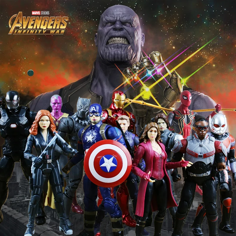 

18cm Marvel Avengers Iron Man Captain America Spider Man Vision Hawkeye Thanos Thor 7'' PVC Action Figure Model Dolls Toys Gift