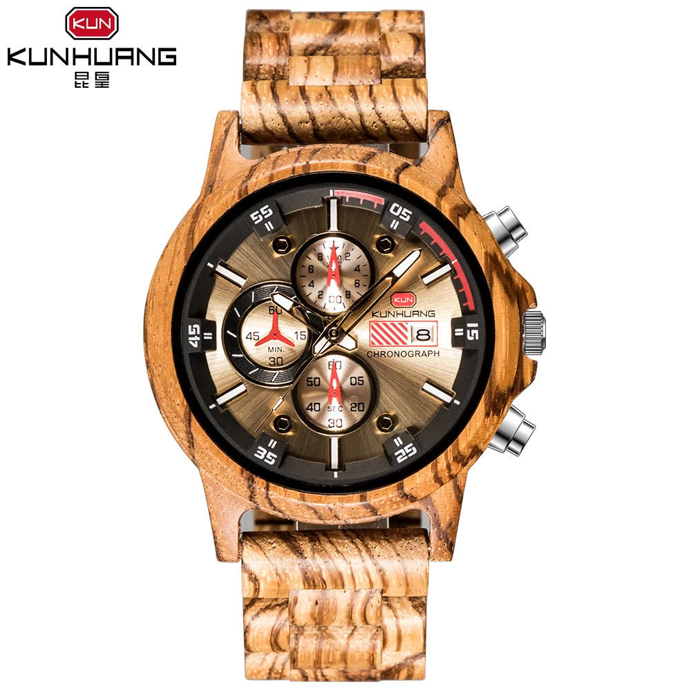 KUNHURNG Wooden Watch Men erkek kol saati Luxury Stylish Wood Timepieces Chronograph Military Quartz Watches in Wood Gift Box
KUNHURNG Wooden Watch Men erkek kol saati Luxury Stylish Wood Timepieces Chronograph Military Quartz Watches in Wood Gift Box