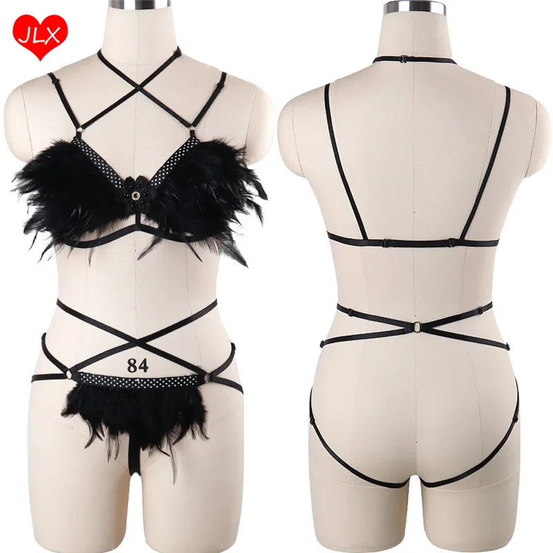 JLX.HARNESS Women Sexy Lingerie Exotic Apparel Feather Bondage Harness Set Goth Punk Body Harness Fetish Crop Top Cage Bra
JLX.HARNESS Women Sexy Lingerie Exotic Apparel Feather Bondage Harness Set Goth Punk Body Harness Fetish Crop Top Cage Bra