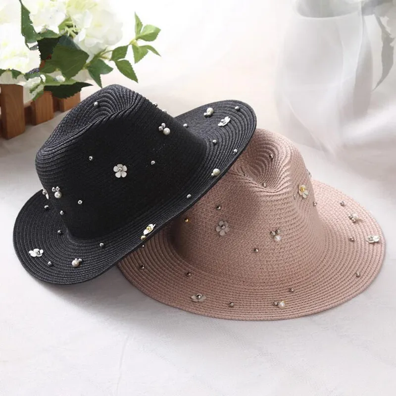 New Spring Summer Hats For Women Flower Beads Wide Brimmed Jazz Panama Hat Sun Visor Beach Hat Flower Pearl rivet Straw Hat
New Spring Summer Hats For Women Flower Beads Wide Brimmed Jazz Panama Hat Sun Visor Beach Hat Flower Pearl rivet Straw Hat