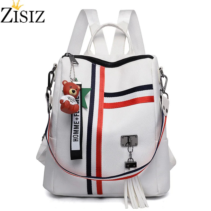 Bags for women 2019 new wild fashion zipper ladies backpack PU leather high quality school bag Bear pendant youth bags | Багаж и сумки