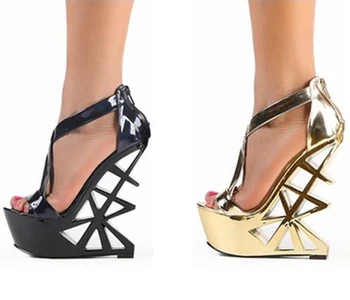 Sexy Summer Ladies Triangle Fretwork Strange High Heels Sandals Open toe Platform T-Strap Shiny Leather Singer Stage sandal
Sexy Summer Ladies Triangle Fretwork Strange High Heels Sandals Open toe Platform T-Strap Shiny Leather Singer Stage sandal