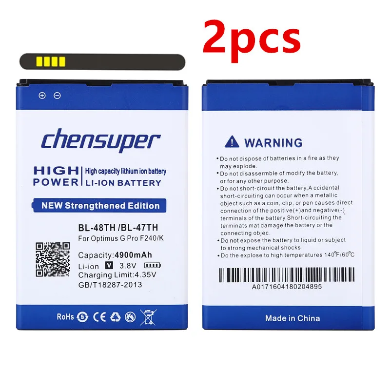 2pcs/4900mAh BL-48TH BL-47TH Battery for LG F240/K E980 E988 E940 F310 D684 F240S F240L Pro 2 F350/S/L/K D837 D838 Battery 
2pcs/4900mAh BL-48TH BL-47TH Battery for LG F240/K E980 E988 E940 F310 D684 F240S F240L Pro 2 F350/S/L/K D837 D838 Battery