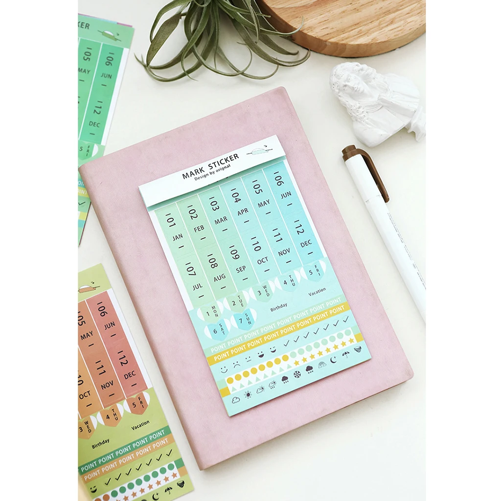 8 Sheets Mini Self Adhesive DIY Monthly Calendar Index Tabs Reminder Stickers for Diary Scrapbook Personal Planner Excellent