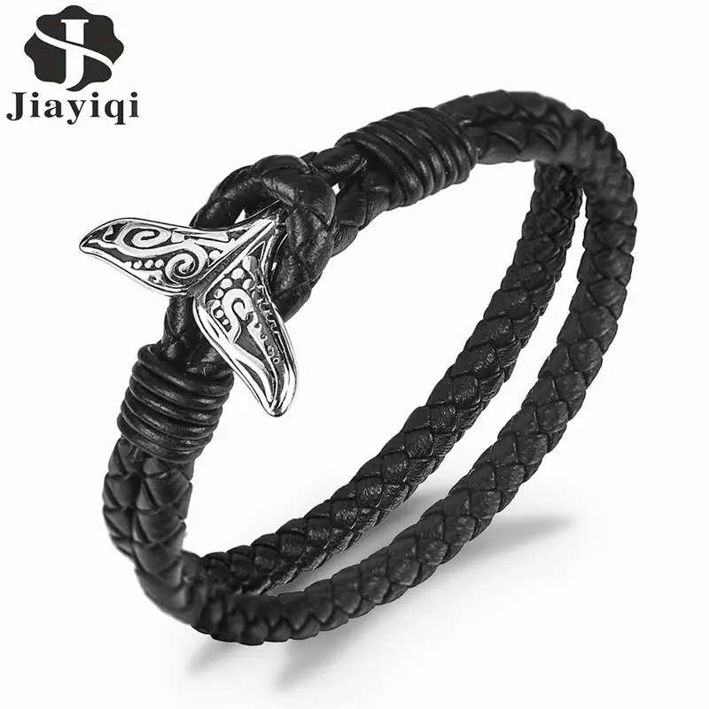 Jiayiqi Classic Black Leather Bracelet Men Chic Stainless Steel Fish Tail Clasp Bangle Braided Handmade Rope Wristband Male Gift
Jiayiqi Classic Black Leather Bracelet Men Chic Stainless Steel Fish Tail Clasp Bangle Braided Handmade Rope Wristband Male Gift