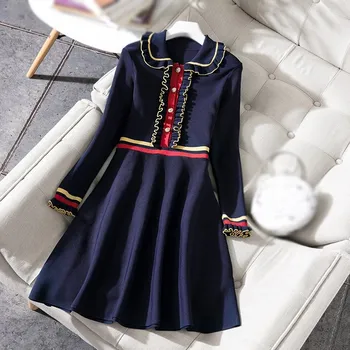 2019 Spring Women Knitted Dress Elegant Slim Mini Ruffles Dress Long Sleeve A-Line Patchwork Dress
2019 Spring Women Knitted Dress Elegant Slim Mini Ruffles Dress Long Sleeve A-Line Patchwork Dress