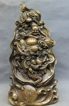 16" Chinese Bronze Kid Child Shou Peach YuanBao Coin Bag Happy Maitreya Statue
16" Chinese Bronze Kid Child Shou Peach YuanBao Coin Bag Happy Maitreya Statue