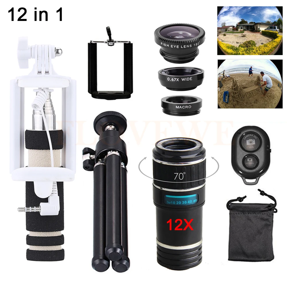 2017 Phone lens Kit 12X Zoom Telephoto Lenses Telescope Fisheye Macro Wide Angle Lentes For iPhone 8 7 6 5S Plus Mobile Tripod
2017 Phone lens Kit 12X Zoom Telephoto Lenses Telescope Fisheye Macro Wide Angle Lentes For iPhone 8 7 6 5S Plus Mobile Tripod