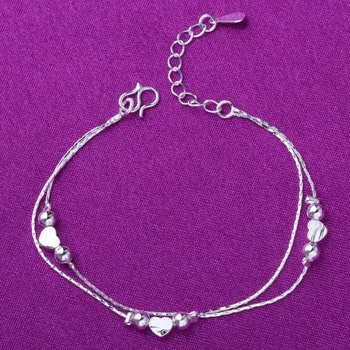 925 Sterling Silver Double Layer Heart Bead Charm Bracelets Link Chain Anklet Bracelets For Women Party Wedding Jewelry A172
925 Sterling Silver Double Layer Heart Bead Charm Bracelets Link Chain Anklet Bracelets For Women Party Wedding Jewelry A172