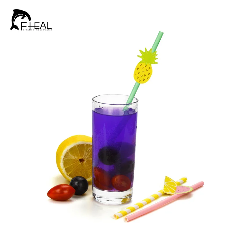 

FHEAL 10pcs Disposable Paper Drinking Straw Lemon Watermelon Pineapple Straws Birthday Wedding Decor Hawaii Pool Party Supplies