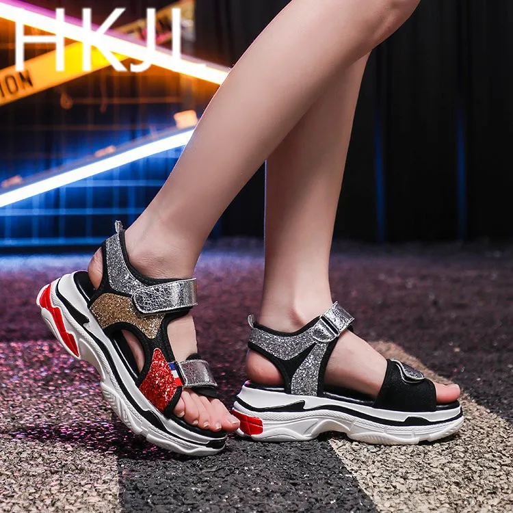 HKJL The 2019 summer sports new sandals female Korean fashion sequins all-match muffin thick bottom beach of Rome shoes A276
HKJL The 2019 summer sports new sandals female Korean fashion sequins all-match muffin thick bottom beach of Rome shoes A276
