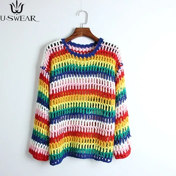 U-SWEAR Casual Women Knitted Rainbow Striped Sweaters And Pullovers Full Sleeve Ladies Autumn And Winter 2020 Sweater Fashion
U-SWEAR Casual Women Knitted Rainbow Striped Sweaters And Pullovers Full Sleeve Ladies Autumn And Winter 2020 Sweater Fashion