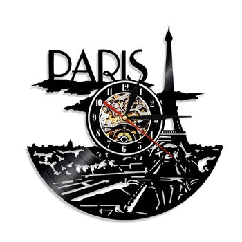 

1Piece Paris Eiffel Tower Silhouette Paris French Paris Cityscape Skyline Led Light Home Decor Made Of Vinyl Record Clock Gift