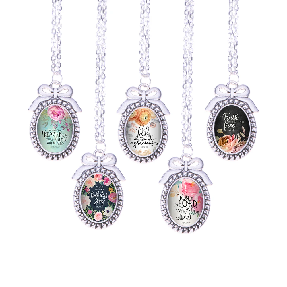 OVAL BIBLE VERSES Glass Cabochon Bowknot Pendants Necklaces Kawaii Charm Necklace Handmade Jewelry Gifts for Christian Friends
OVAL BIBLE VERSES Glass Cabochon Bowknot Pendants Necklaces Kawaii Charm Necklace Handmade Jewelry Gifts for Christian Friends