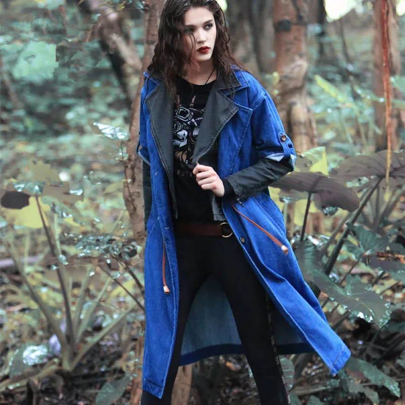 Aporia.As AutumnWinter Vintage&Retro Punk Tooling Design Drawstring Waist Plus Size Loose Denim False Two Piece Long CoatsTrench
Aporia.As AutumnWinter Vintage&Retro Punk Tooling Design Drawstring Waist Plus Size Loose Denim False Two Piece Long CoatsTrench
