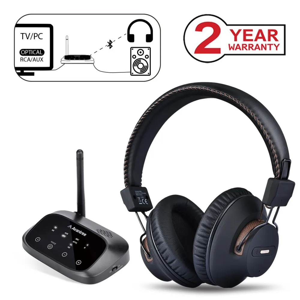 

Avantree LONG RANGE Wireless Headphones for TV Watching with Bluetooth Transmitter, Support Optical, RCA, 3.5mm AUX, Plug & Play