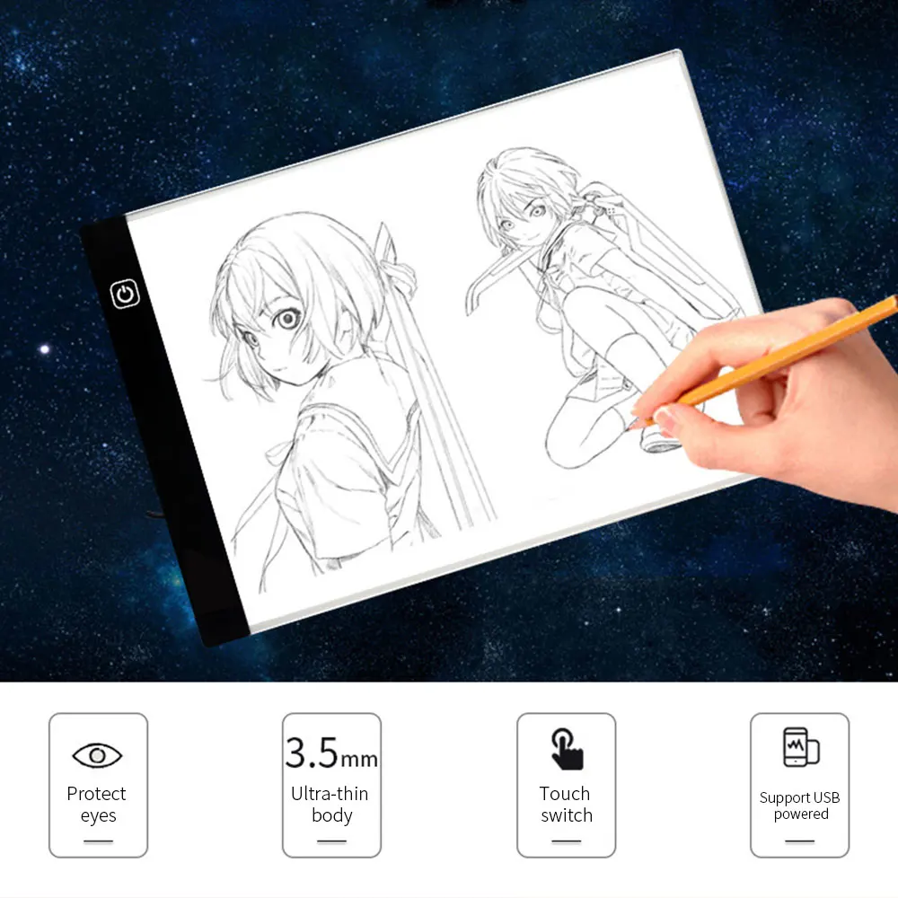 A4 Graphics Tablet LED Digital Stepless Dimming Drawing Table Pads Light Box Copy Board Electronic Painting Writing Tablet
A4 Graphics Tablet LED Digital Stepless Dimming Drawing Table Pads Light Box Copy Board Electronic Painting Writing Tablet