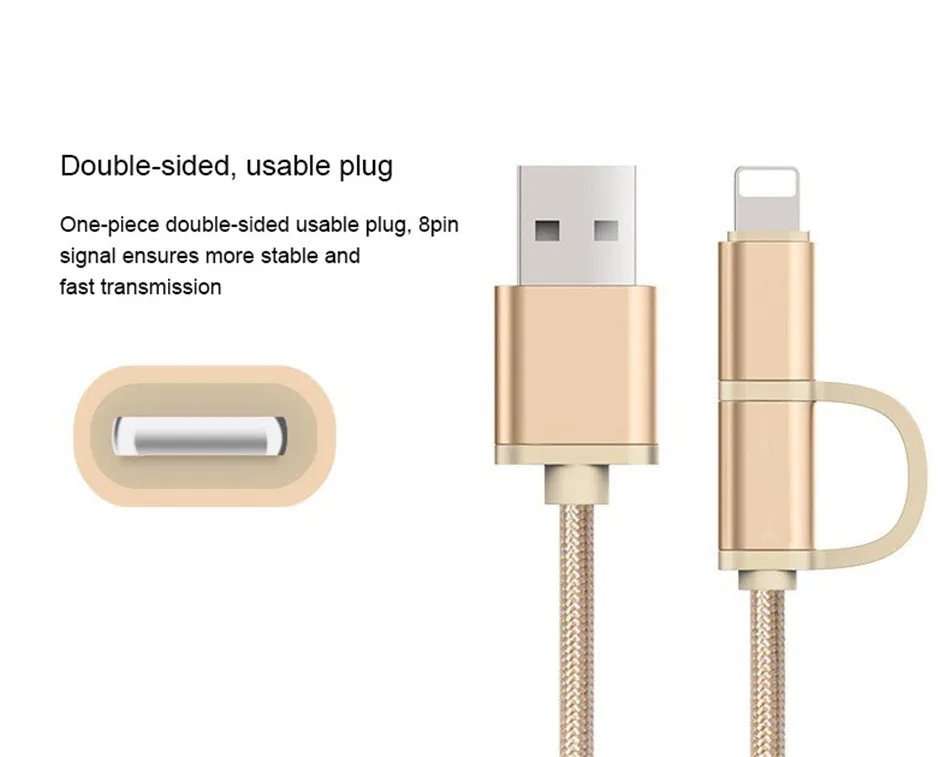 NOHON Micro USB to Lighting 2 in 1 Nylon Charge Cable For iPhone 7 8 Plus X For iPad Mini Fast Charger Cables For Samsung Xiaomi (6)